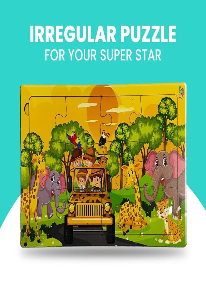 Khilonewale Kid's Jungle Safari/Wild Animals Wooden Jigsaw Puzzle: A Fun and Educational Toy Designed for Children (Ages 3-8). This Set Includes 12 Pieces and Creates a Jungle Safari Scene - Image 5